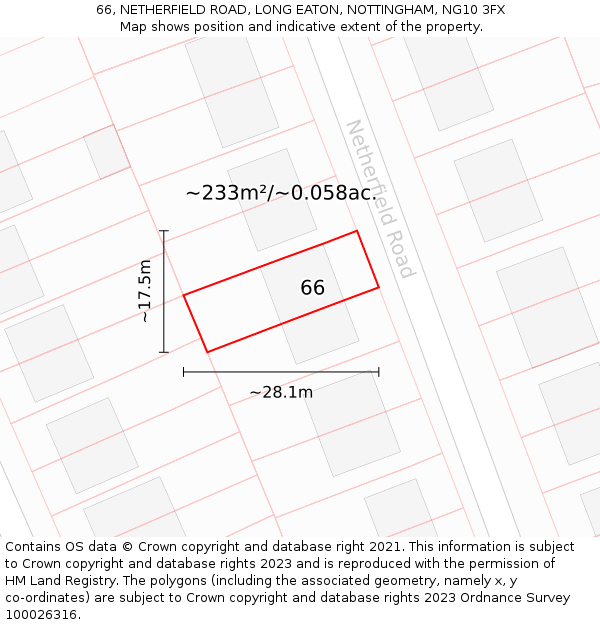 66, NETHERFIELD ROAD, LONG EATON, NOTTINGHAM, NG10 3FX: Plot and title map