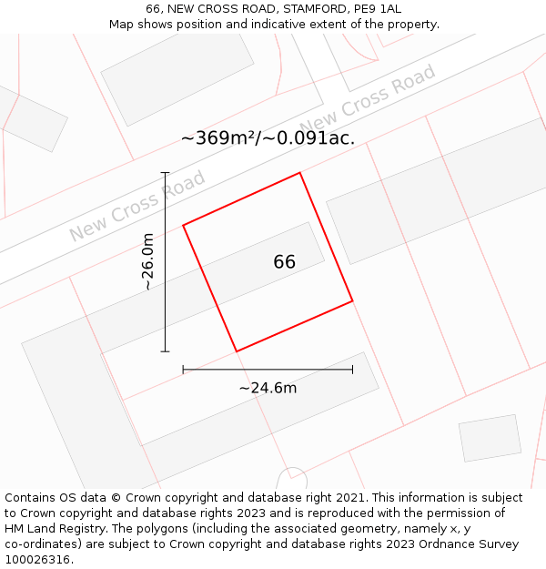 66, NEW CROSS ROAD, STAMFORD, PE9 1AL: Plot and title map