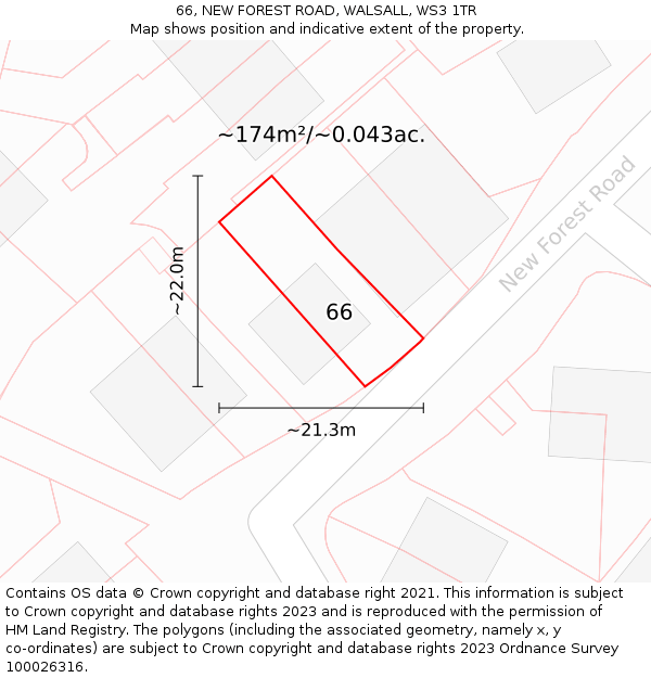 66, NEW FOREST ROAD, WALSALL, WS3 1TR: Plot and title map