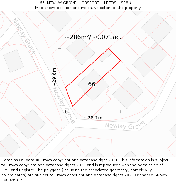 66, NEWLAY GROVE, HORSFORTH, LEEDS, LS18 4LH: Plot and title map