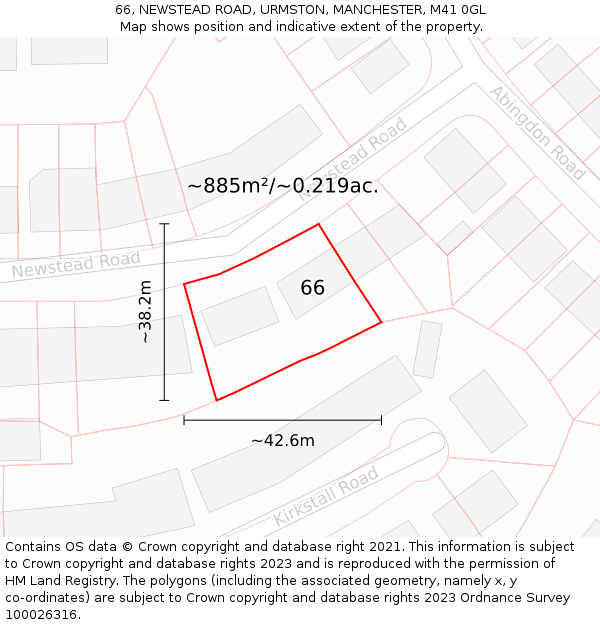 66, NEWSTEAD ROAD, URMSTON, MANCHESTER, M41 0GL: Plot and title map