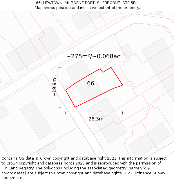 66, NEWTOWN, MILBORNE PORT, SHERBORNE, DT9 5BH: Plot and title map