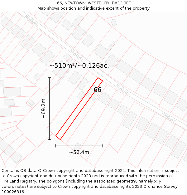 66, NEWTOWN, WESTBURY, BA13 3EF: Plot and title map