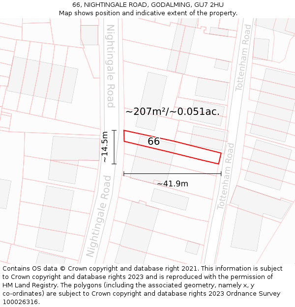 66, NIGHTINGALE ROAD, GODALMING, GU7 2HU: Plot and title map