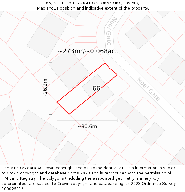 66, NOEL GATE, AUGHTON, ORMSKIRK, L39 5EQ: Plot and title map