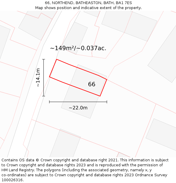 66, NORTHEND, BATHEASTON, BATH, BA1 7ES: Plot and title map