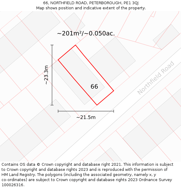 66, NORTHFIELD ROAD, PETERBOROUGH, PE1 3QJ: Plot and title map