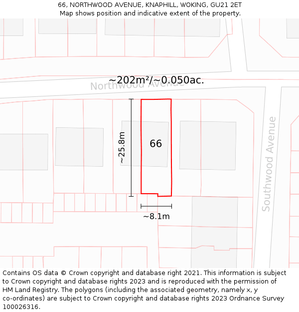 66, NORTHWOOD AVENUE, KNAPHILL, WOKING, GU21 2ET: Plot and title map