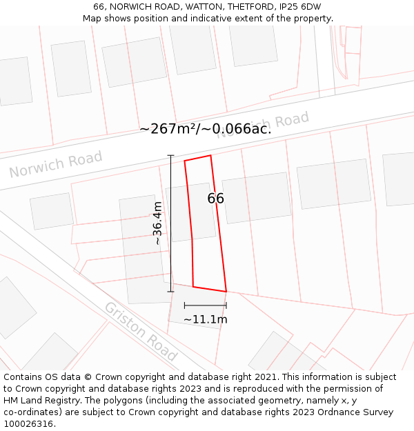 66, NORWICH ROAD, WATTON, THETFORD, IP25 6DW: Plot and title map