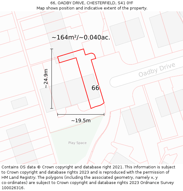 66, OADBY DRIVE, CHESTERFIELD, S41 0YF: Plot and title map