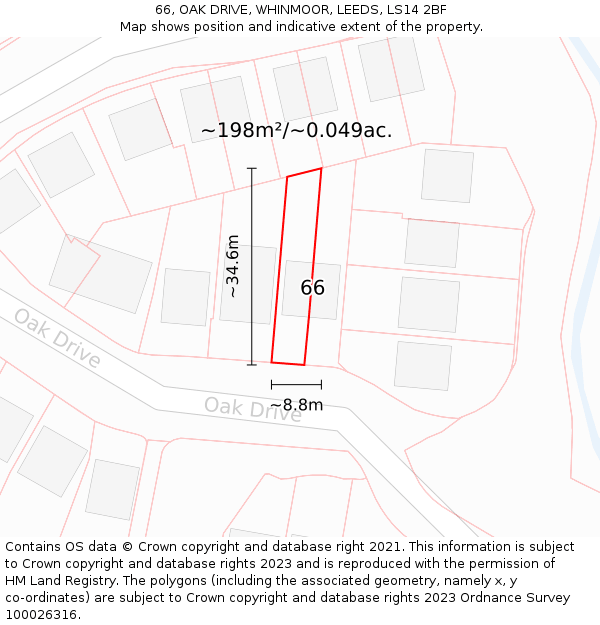 66, OAK DRIVE, WHINMOOR, LEEDS, LS14 2BF: Plot and title map