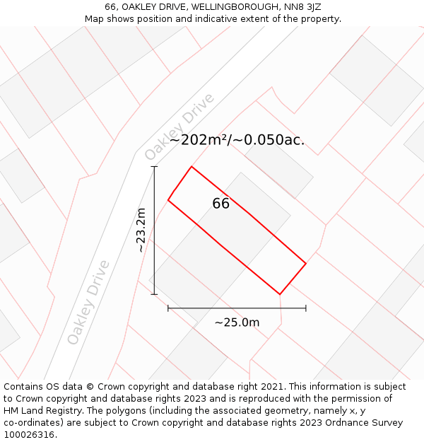 66, OAKLEY DRIVE, WELLINGBOROUGH, NN8 3JZ: Plot and title map