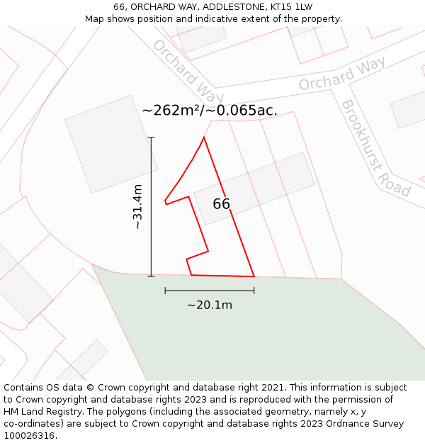 66, ORCHARD WAY, ADDLESTONE, KT15 1LW: Plot and title map