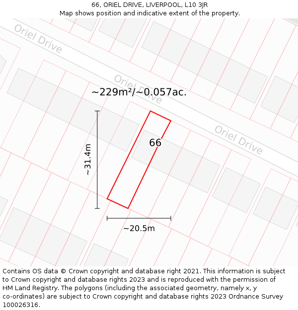 66, ORIEL DRIVE, LIVERPOOL, L10 3JR: Plot and title map