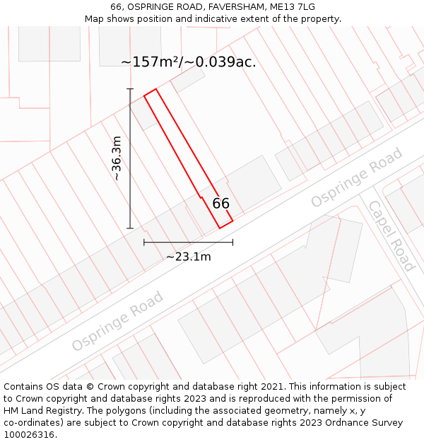 66, OSPRINGE ROAD, FAVERSHAM, ME13 7LG: Plot and title map