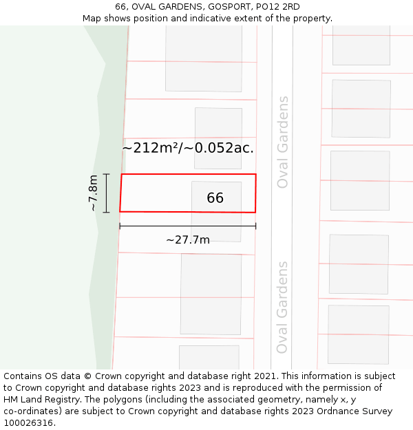 66, OVAL GARDENS, GOSPORT, PO12 2RD: Plot and title map