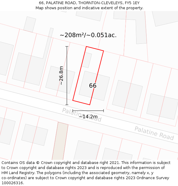 66, PALATINE ROAD, THORNTON-CLEVELEYS, FY5 1EY: Plot and title map