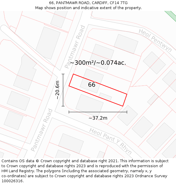 66, PANTMAWR ROAD, CARDIFF, CF14 7TG: Plot and title map