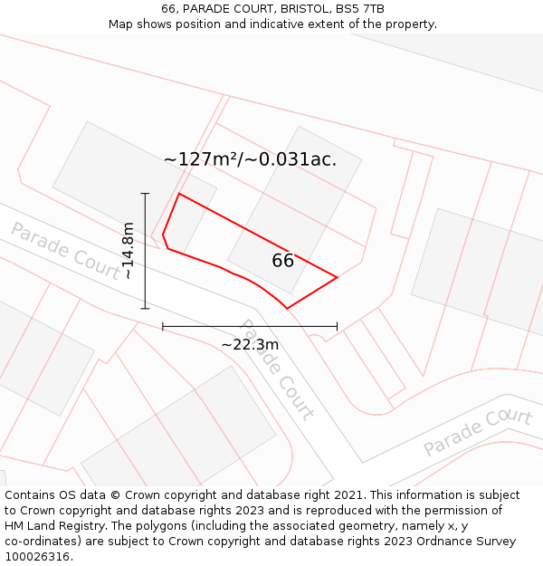 66, PARADE COURT, BRISTOL, BS5 7TB: Plot and title map