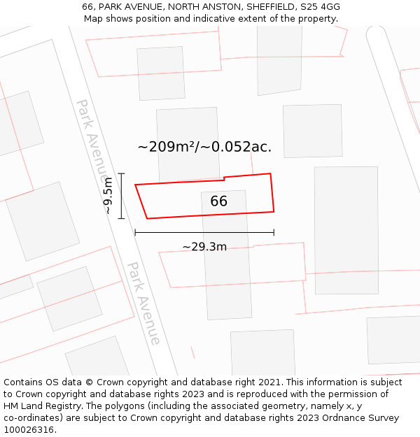 66, PARK AVENUE, NORTH ANSTON, SHEFFIELD, S25 4GG: Plot and title map