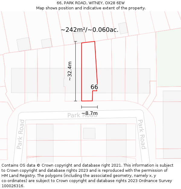 66, PARK ROAD, WITNEY, OX28 6EW: Plot and title map