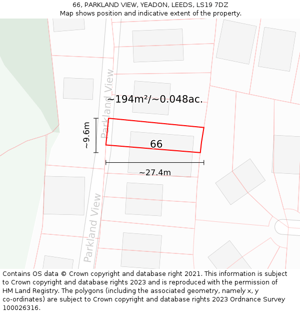 66, PARKLAND VIEW, YEADON, LEEDS, LS19 7DZ: Plot and title map