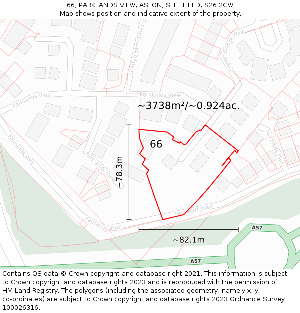 66, PARKLANDS VIEW, ASTON, SHEFFIELD, S26 2GW: Plot and title map