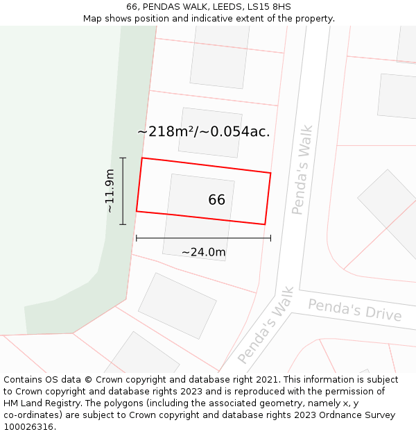 66, PENDAS WALK, LEEDS, LS15 8HS: Plot and title map