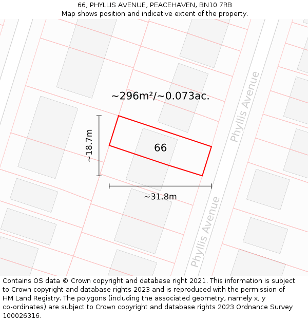 66, PHYLLIS AVENUE, PEACEHAVEN, BN10 7RB: Plot and title map