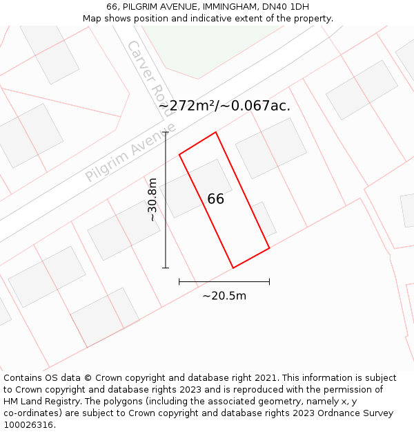 66, PILGRIM AVENUE, IMMINGHAM, DN40 1DH: Plot and title map