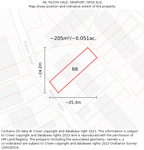66, PILTON VALE, NEWPORT, NP20 6LQ: Plot and title map