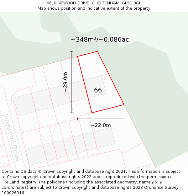 66, PINEWOOD DRIVE, CHELTENHAM, GL51 0GH: Plot and title map