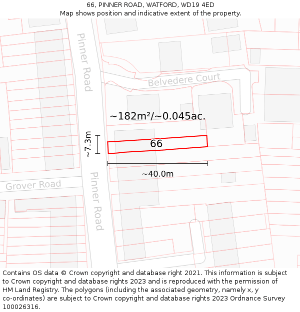 66, PINNER ROAD, WATFORD, WD19 4ED: Plot and title map