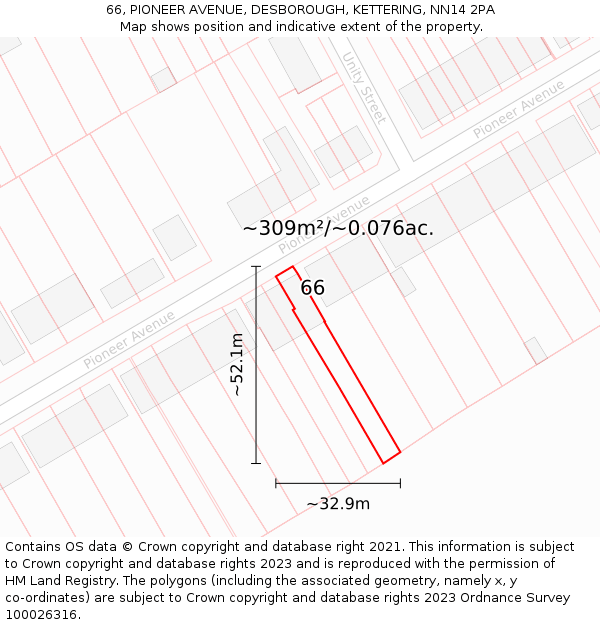 66, PIONEER AVENUE, DESBOROUGH, KETTERING, NN14 2PA: Plot and title map