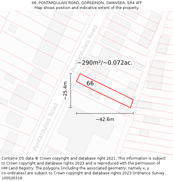 66, PONTARDULAIS ROAD, GORSEINON, SWANSEA, SA4 4FF: Plot and title map