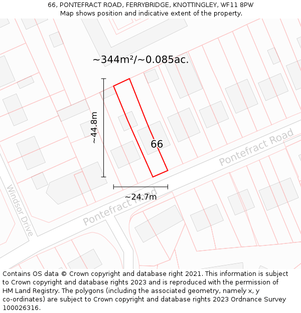 66, PONTEFRACT ROAD, FERRYBRIDGE, KNOTTINGLEY, WF11 8PW: Plot and title map