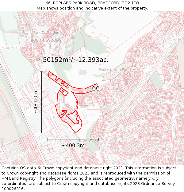 66, POPLARS PARK ROAD, BRADFORD, BD2 1FQ: Plot and title map