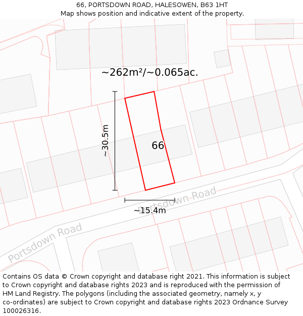 66, PORTSDOWN ROAD, HALESOWEN, B63 1HT: Plot and title map