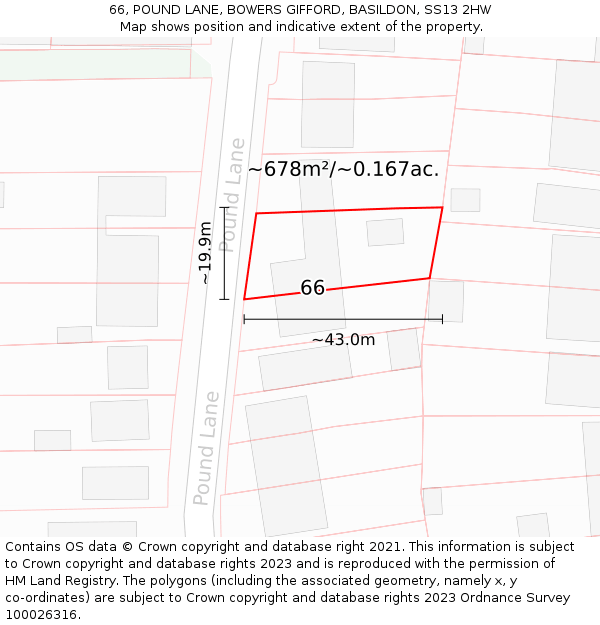 66, POUND LANE, BOWERS GIFFORD, BASILDON, SS13 2HW: Plot and title map