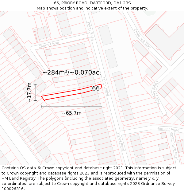 66, PRIORY ROAD, DARTFORD, DA1 2BS: Plot and title map