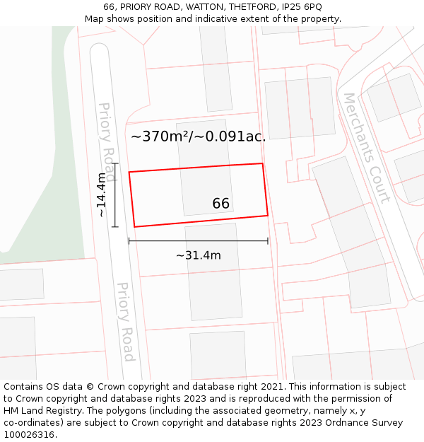 66, PRIORY ROAD, WATTON, THETFORD, IP25 6PQ: Plot and title map