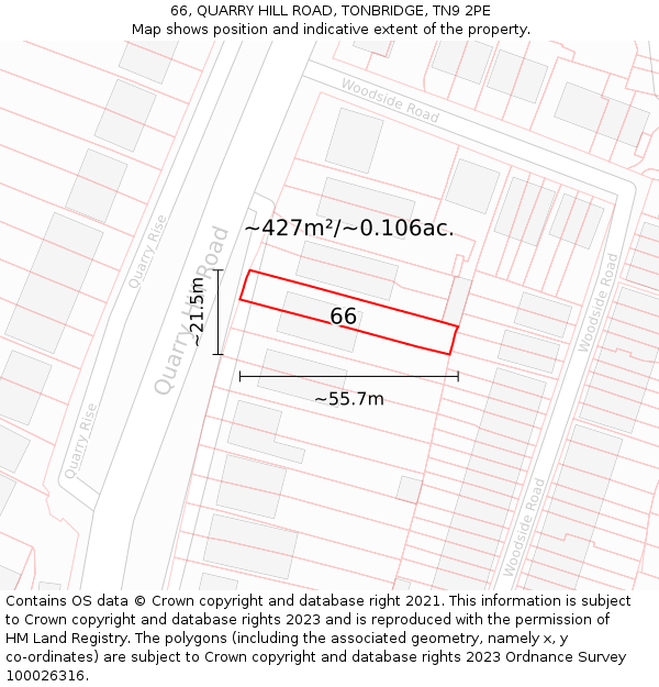 66, QUARRY HILL ROAD, TONBRIDGE, TN9 2PE: Plot and title map