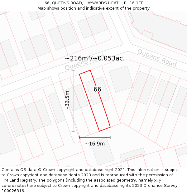 66, QUEENS ROAD, HAYWARDS HEATH, RH16 1EE: Plot and title map