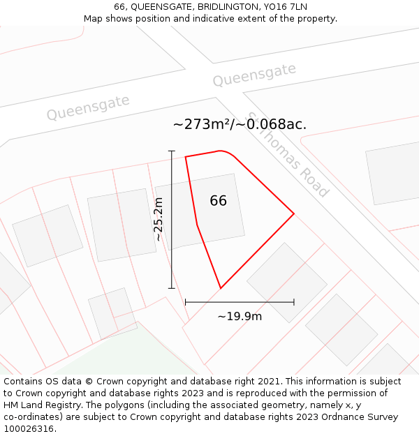 66, QUEENSGATE, BRIDLINGTON, YO16 7LN: Plot and title map