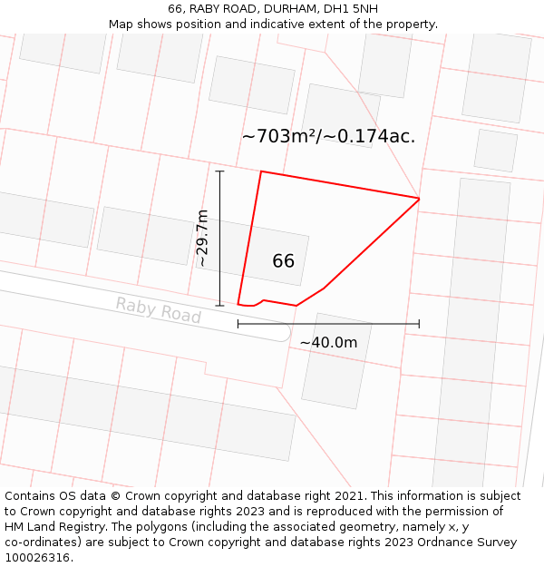 66, RABY ROAD, DURHAM, DH1 5NH: Plot and title map