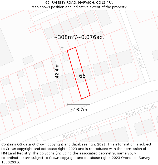 66, RAMSEY ROAD, HARWICH, CO12 4RN: Plot and title map