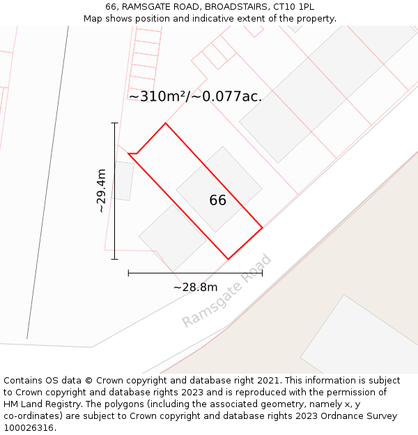 66, RAMSGATE ROAD, BROADSTAIRS, CT10 1PL: Plot and title map