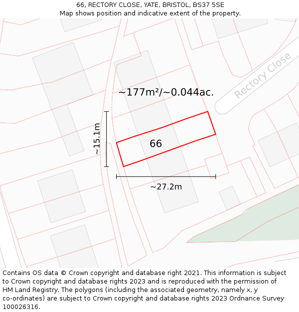 66, RECTORY CLOSE, YATE, BRISTOL, BS37 5SE: Plot and title map