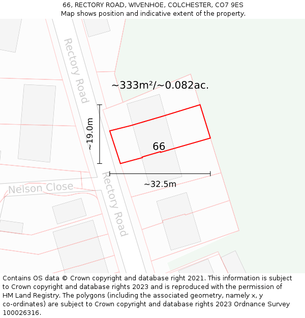 66, RECTORY ROAD, WIVENHOE, COLCHESTER, CO7 9ES: Plot and title map