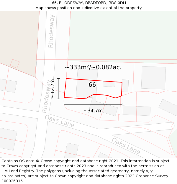 66, RHODESWAY, BRADFORD, BD8 0DH: Plot and title map